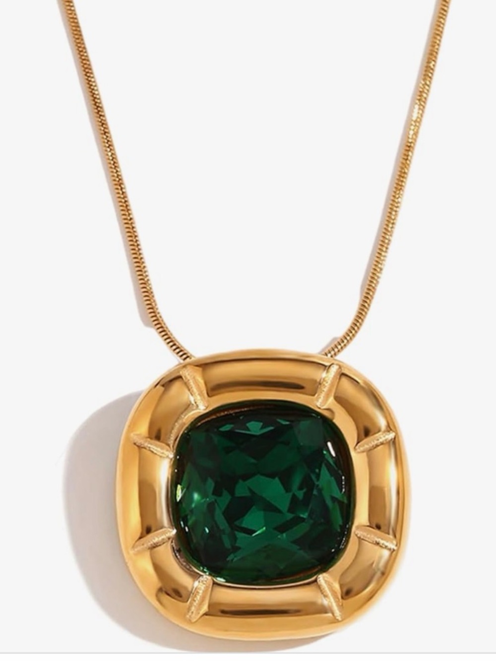 Gold Pendant Necklace with Green Gemstone